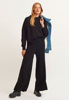 Bayan Siyah Fermuar Detaylı Triko Kazak