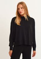 Bayan Siyah Fermuar Detaylı Triko Kazak