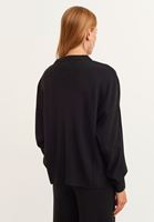 Bayan Siyah Fermuar Detaylı Triko Kazak