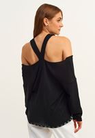 Bayan Siyah Cut-Out Detaylı Midi Hırka