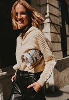 Bayan Krem Fermuarlı Polo Yaka Triko