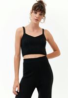 Bayan Siyah Fitilli Crop Triko Atlet