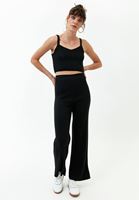 Bayan Siyah Fitilli Crop Triko Atlet