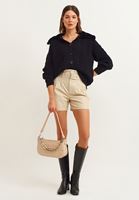 Bayan Siyah Vegan Kürk Detaylı Triko Hırka