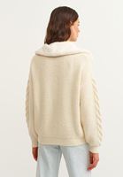 Bayan Krem Vegan Kürk Detaylı Triko Hırka