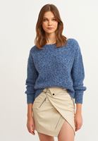 Bayan Mavi Bot Yaka Triko Kazak