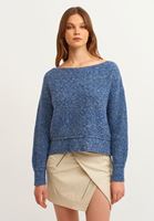 Bayan Mavi Bot Yaka Triko Kazak