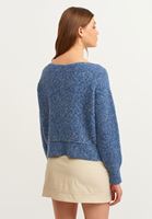 Bayan Mavi Bot Yaka Triko Kazak