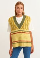 Bayan Çok Renkli Örgü Detaylı Süveter