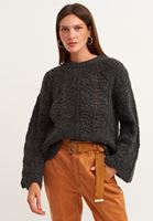 Bayan Antrasit İspanyol Kol Bohem Ajurlu Triko