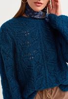 Bayan Lacivert İspanyol Kol Bohem Ajurlu Triko