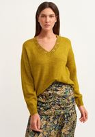 Bayan Yeşil Aksesuar Detaylı V Yaka Triko