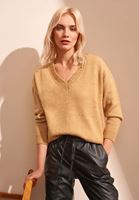 Bayan Kahverengi Aksesuar Detaylı V Yaka Triko