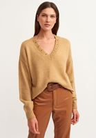 Bayan Kahverengi Aksesuar Detaylı V Yaka Triko