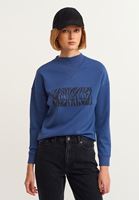 Bayan Lacivert Yüksek Yakalı Sweatshirt