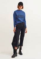 Bayan Lacivert Yüksek Yakalı Sweatshirt