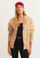 Bayan Bej Kapüşonlu ve Fermuarlı Sweatshirt