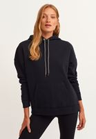 Bayan Siyah Pamuklu Uzun Kollu Sweatshirt