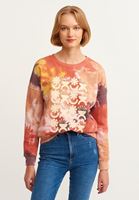 Bayan Taba Rengi Batik Yıkamalı Baskılı Sweatshirt