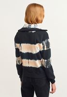 Bayan Siyah Batik Desenli Fermuarlı Sweatshirt