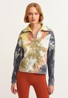 Bayan Yeşil Batik Desenli Fermuarlı Sweatshirt