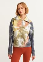 Bayan Yeşil Batik Desenli Fermuarlı Sweatshirt