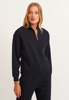 Bayan Siyah Pamuklu Fermuar Detaylı Sweatshirt