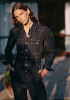 Bayan Mavi Korse Detaylı Denim Tulum