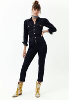 Bayan Mavi Korse Detaylı Denim Tulum
