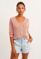 Bayan Turuncu Yıkama Detaylı Triko Kazak 