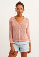 Bayan Turuncu Yıkama Detaylı Triko Kazak 