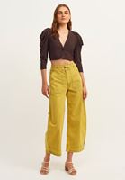 Bayan Yeşil Yıkamalı Baggy Pantolon