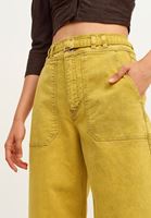 Bayan Yeşil Yıkamalı Baggy Pantolon