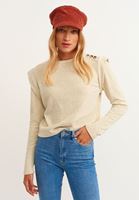 Bayan Açık Krem Omuz Detaylı Şönil Triko