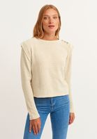 Bayan Açık Krem Omuz Detaylı Şönil Triko