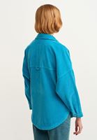 Bayan Mavi Oversize Kadife Gömlek