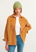 Bayan Kahverengi Oversize Kadife Gömlek