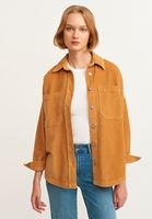 Bayan Kahverengi Oversize Kadife Gömlek