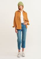 Bayan Kahverengi Oversize Kadife Gömlek