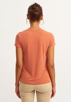 Bayan Turuncu Yumuşak Tuşeli V Yaka Tişört ( MODAL )