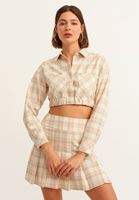 Bayan Çok Renkli Ekose Desenli Crop Gömlek