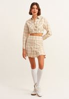 Bayan Çok Renkli Ekose Desenli Crop Gömlek