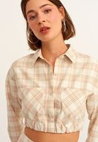 Bayan Çok Renkli Ekose Desenli Crop Gömlek