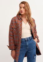 Bayan Kiremit Oversize Ekose Gömlek Ceket