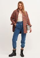 Bayan Kiremit Oversize Ekose Gömlek Ceket