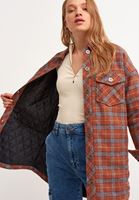 Bayan Kiremit Oversize Ekose Gömlek Ceket