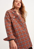 Bayan Kiremit Oversize Ekose Gömlek Ceket