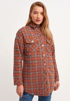 Bayan Kiremit Oversize Ekose Gömlek Ceket