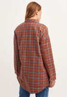 Bayan Kiremit Oversize Ekose Gömlek Ceket