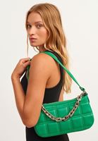 Bayan Yeşil Zincirli Kapitone Baget Çanta